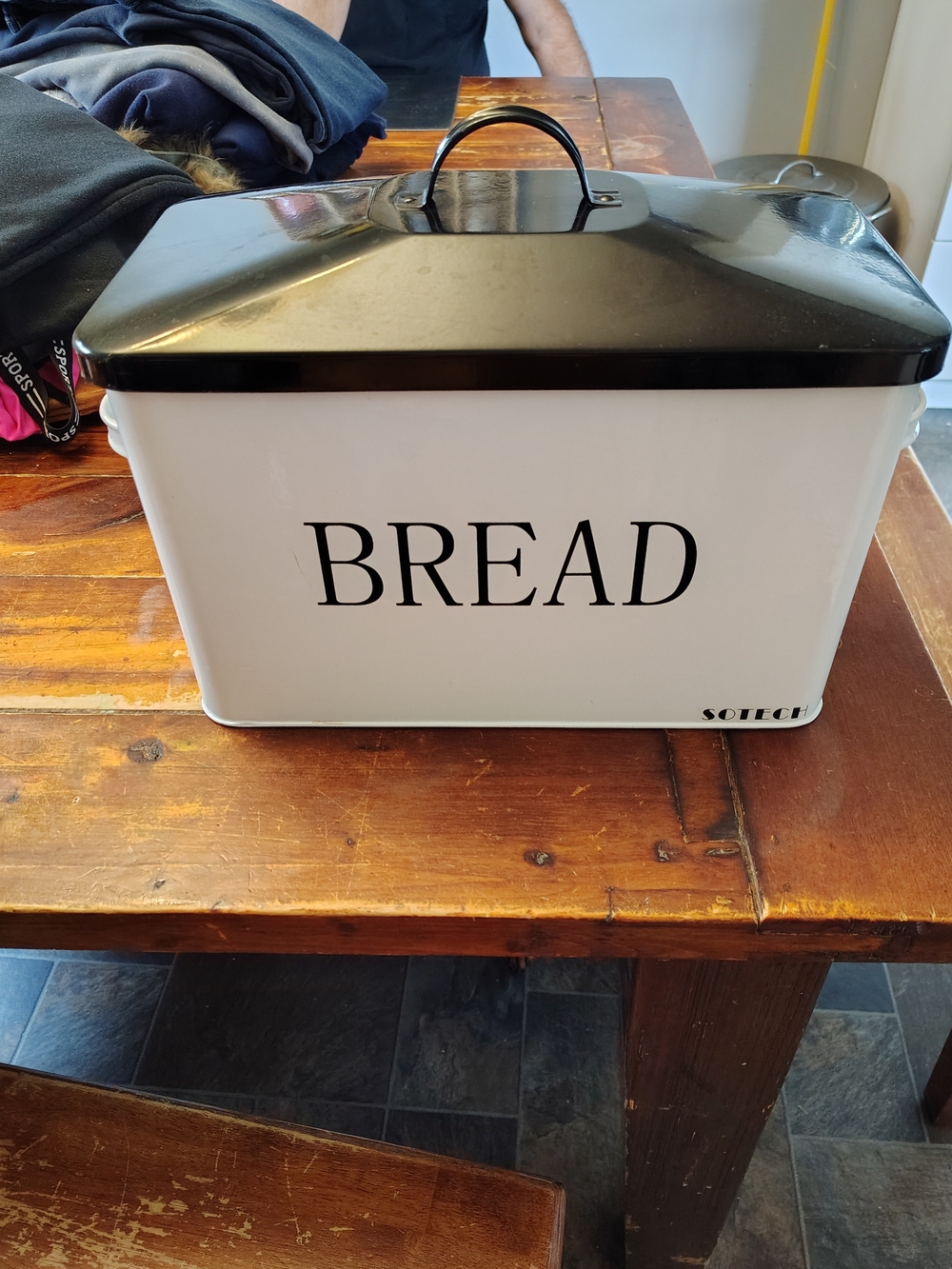 White and Black Metal Bread Box